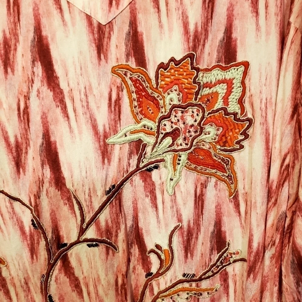 SOFT SURROUNDINGS ALTEA FLORAL PINK EMBROIDERED BEADED TUNIC - Picture 2 of 11